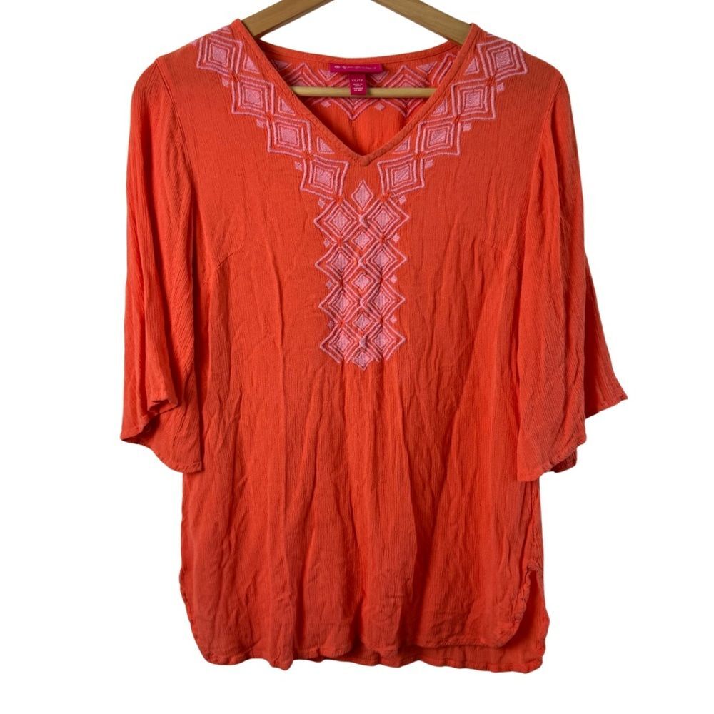 Lilly Pulitzer for Target Embroidered Tunic Top Womens XS Coral Orange Pink